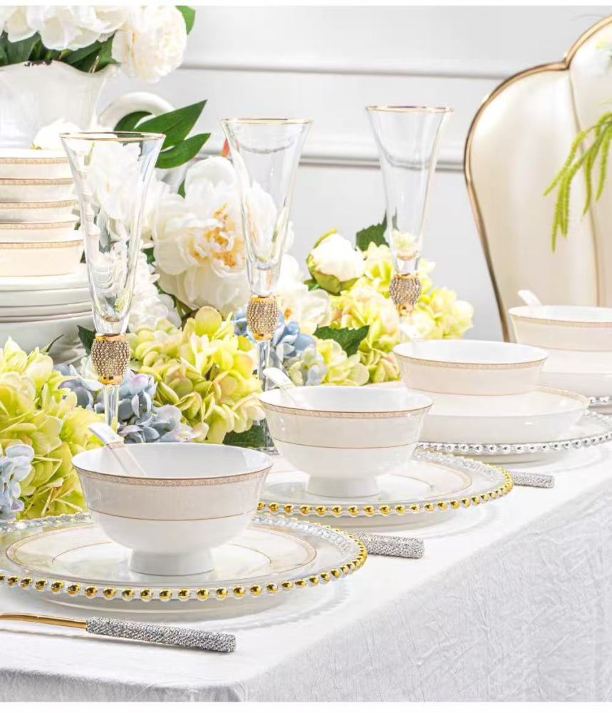 Ceramic Dinnerware Set Bone China Tableware Dishes Plates Ceramic Combination Dinner Service Set Porcelaine Service for 10 (30 Pieces)