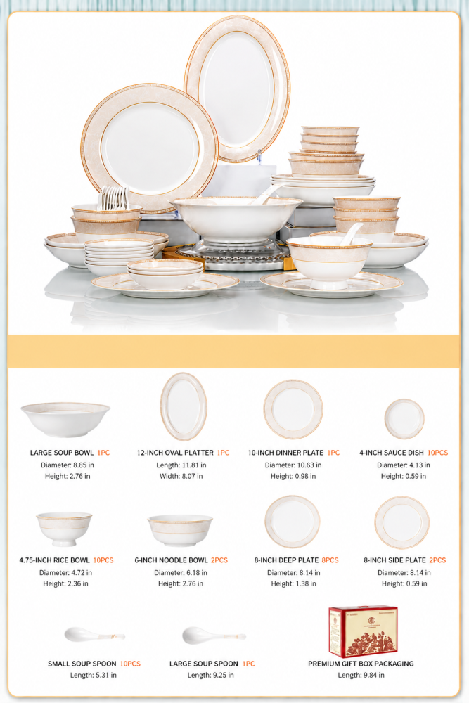 Ceramic Dinnerware Set Bone China Tableware Dishes Plates Ceramic Combination Dinner Service Set Porcelaine Service for 10 (30 Pieces)