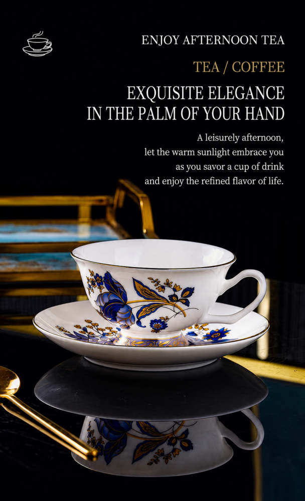 Afternoon Tea Set, European Style Ceramic Coffee Set, Heat Resistant Ceramic Coffee Cup and Saucer for Weddings, Family Dinners and Parties