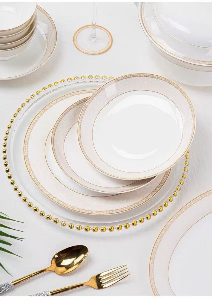 Ceramic Dinnerware Set Bone China Tableware Dishes Plates Ceramic Combination Dinner Service Set Porcelaine Service for 10 (30 Pieces)