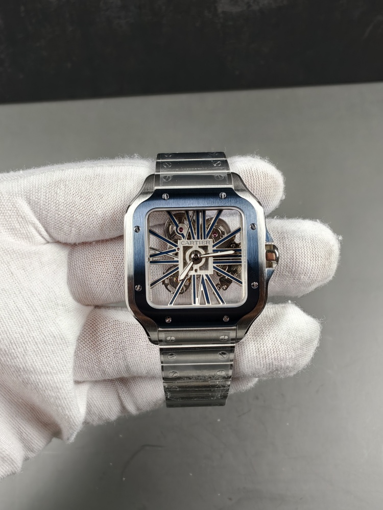 RICH Factory Santos de Cartier Blue Skeleton Stainless Steel