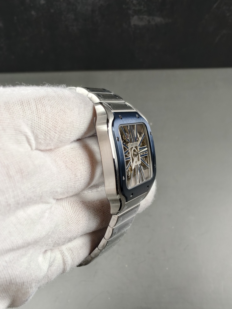 RICH Factory Santos de Cartier Blue Skeleton Stainless Steel