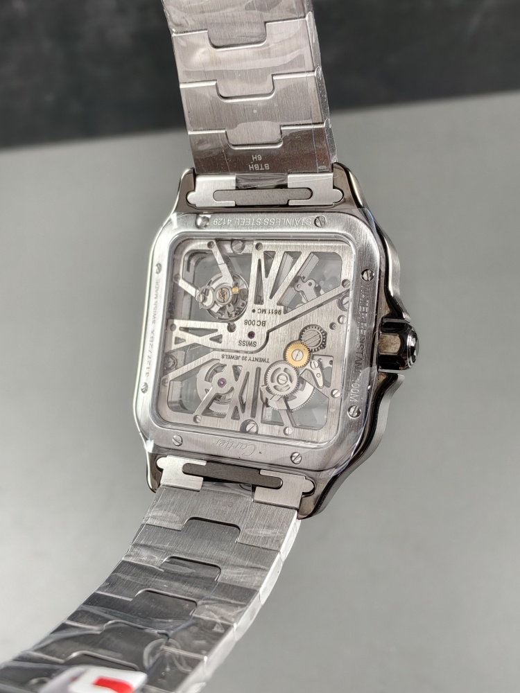 RICH Santos de Cartier Skeleton WHSA0027 Black ADLC | 39.8mm | 9611 MC Clone Manual-Wind Movement