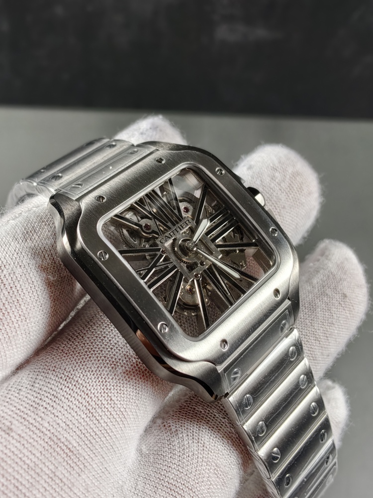 RICH Santos de Cartier Skeleton WHSA0027 Black ADLC | 39.8mm | 9611 MC Clone Manual-Wind Movement