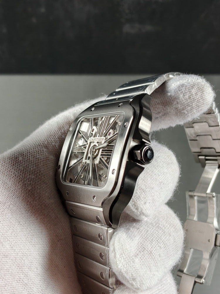 RICH Santos de Cartier Skeleton WHSA0027 Black ADLC | 39.8mm | 9611 MC Clone Manual-Wind Movement