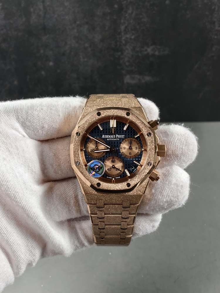 APSF V2 Free-Sprung Royal Oak Chronograph 26239OR Frosted Rose Gold Blue Dial | 41mm | SA4401 Free-Sprung Super Clone Movement