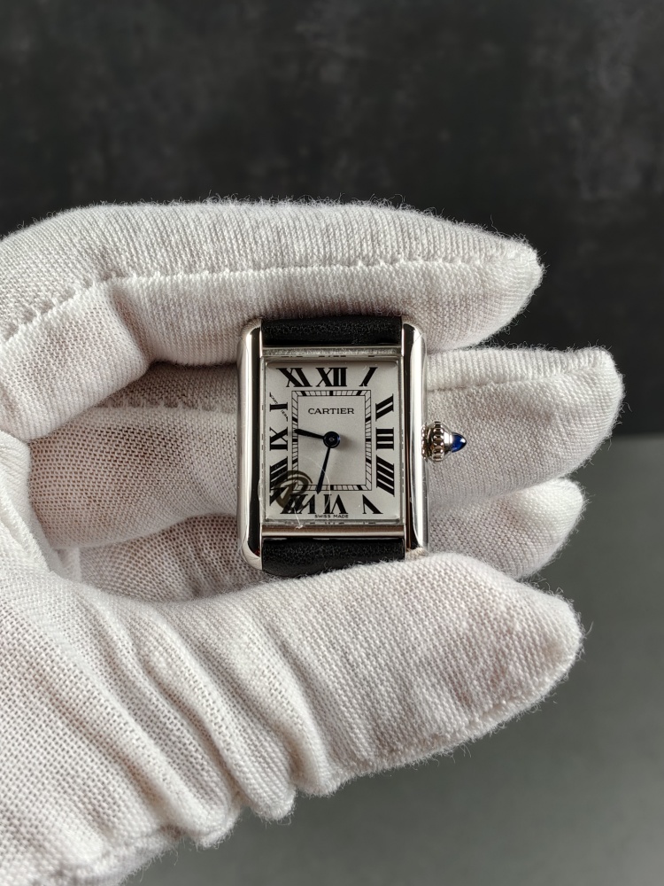 AF Tank de Cartier Small Model | Black Leather Strap | Swiss Quartz Movement