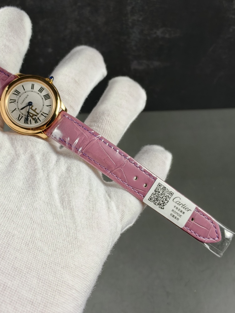 AF Ronde Louis Cartier Women's Rose Gold | Pink Leather Strap | Swiss Quartz Movement