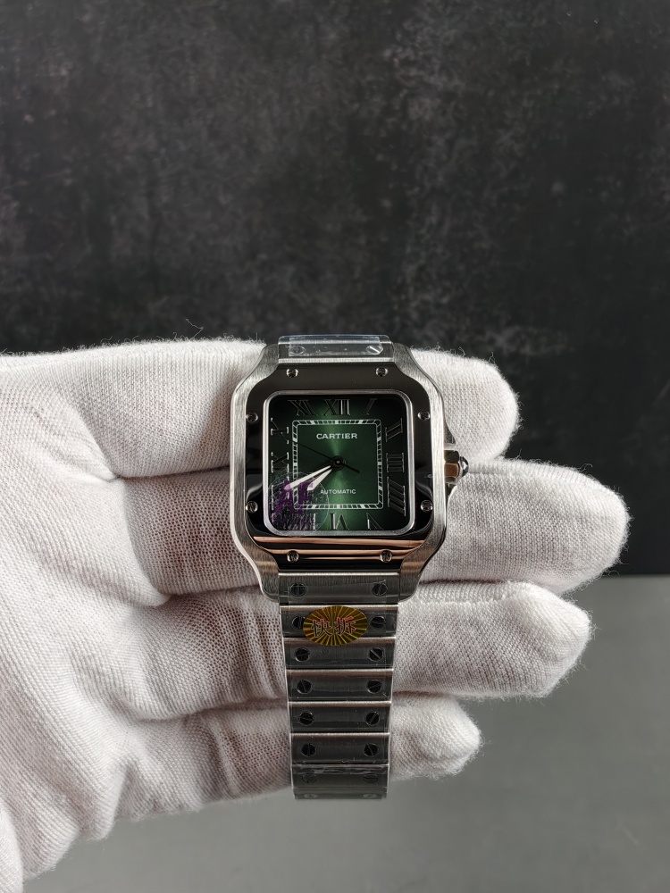 AF Santos de Cartier Medium Green Dial | Stainless Steel | Automatic Movement | Extra Green Leather Strap