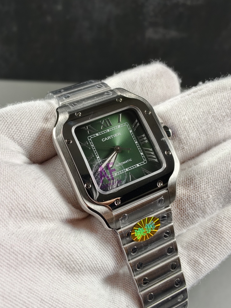 AF Santos de Cartier Medium Green Dial | Stainless Steel | Automatic Movement | Extra Green Leather Strap