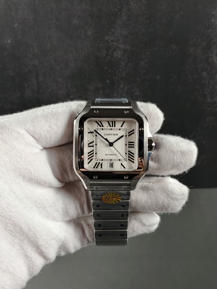 AF Santos de Cartier Large Model White Dial | Stainless Steel | Automatic Movement | Extra Black Leather Strap