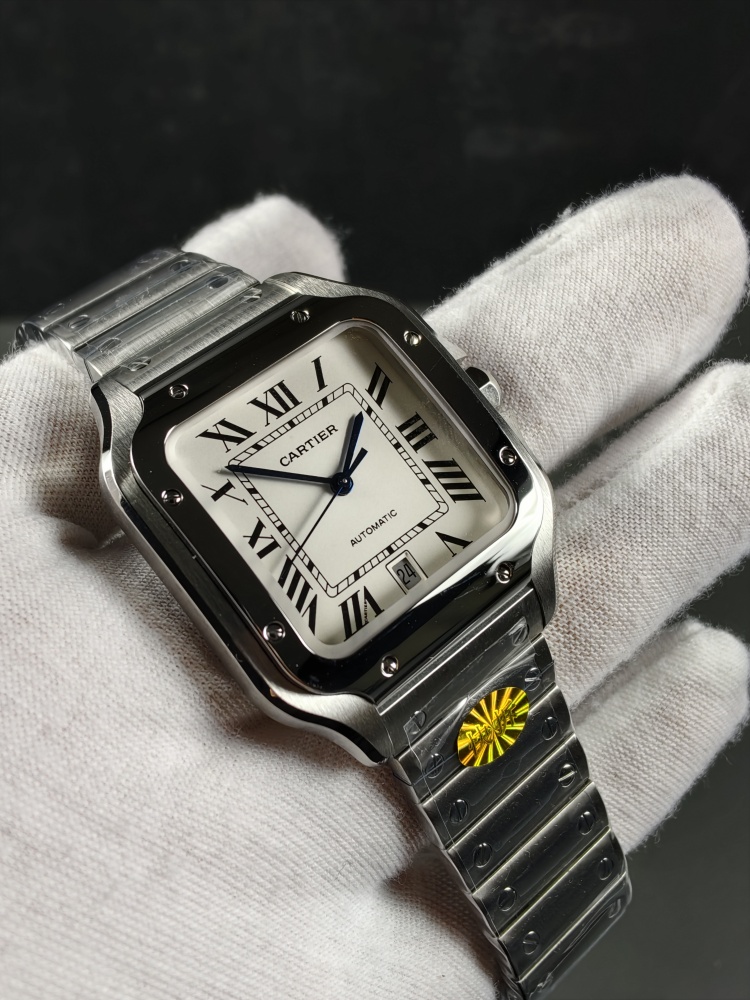 AF Santos de Cartier Large Model White Dial | Stainless Steel | Automatic Movement | Extra Black Leather Strap