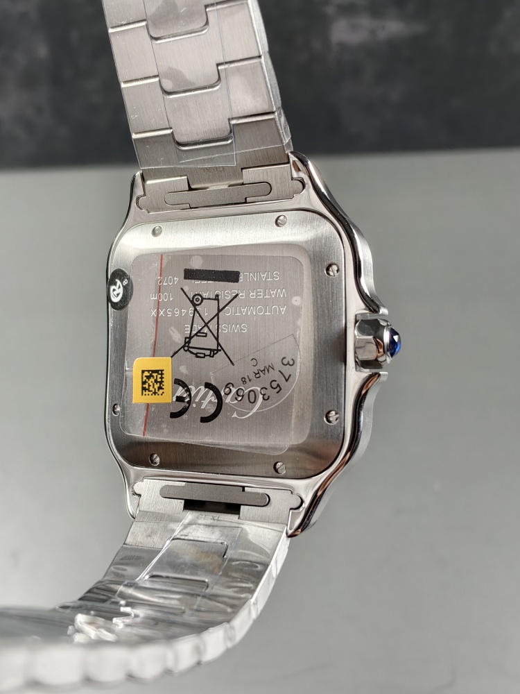 AF Santos de Cartier Large Model Black Dial | Stainless Steel | Miyota 9015 Automatic Movement | Extra Black Leather Strap