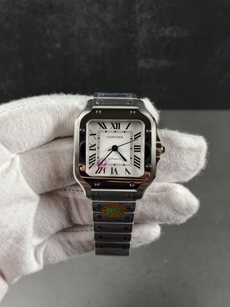 AF Santos de Cartier Medium Model White Dial | Stainless Steel | Swiss Automatic Movement | Extra Black Leather Strap