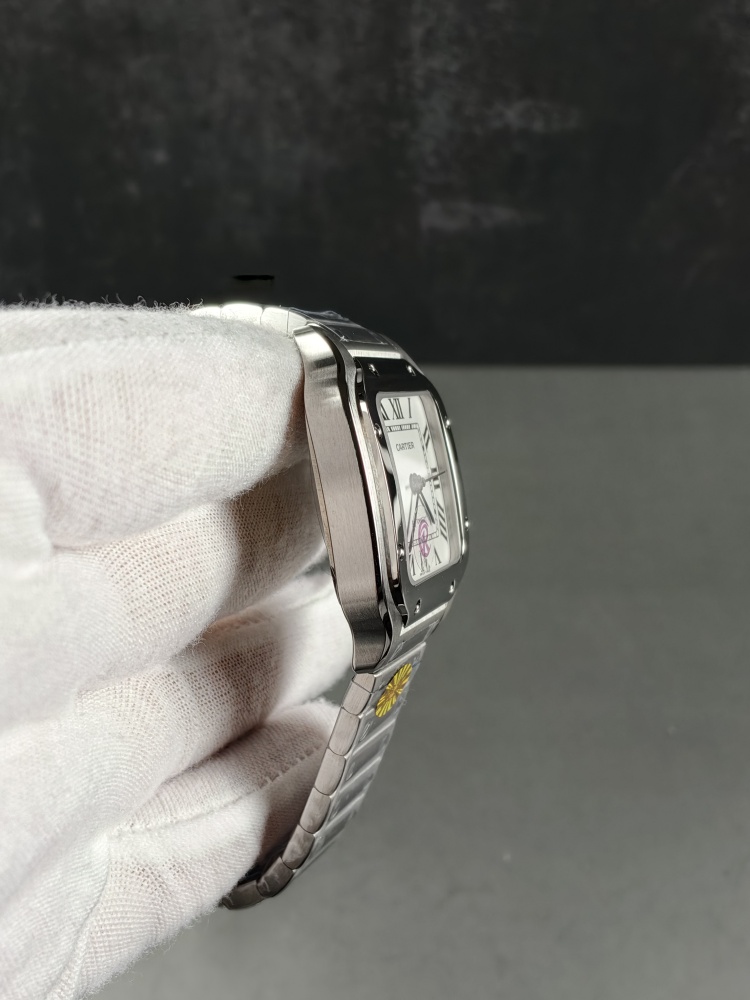 AF Santos de Cartier Medium Model White Dial | Stainless Steel | Swiss Automatic Movement | Extra Black Leather Strap