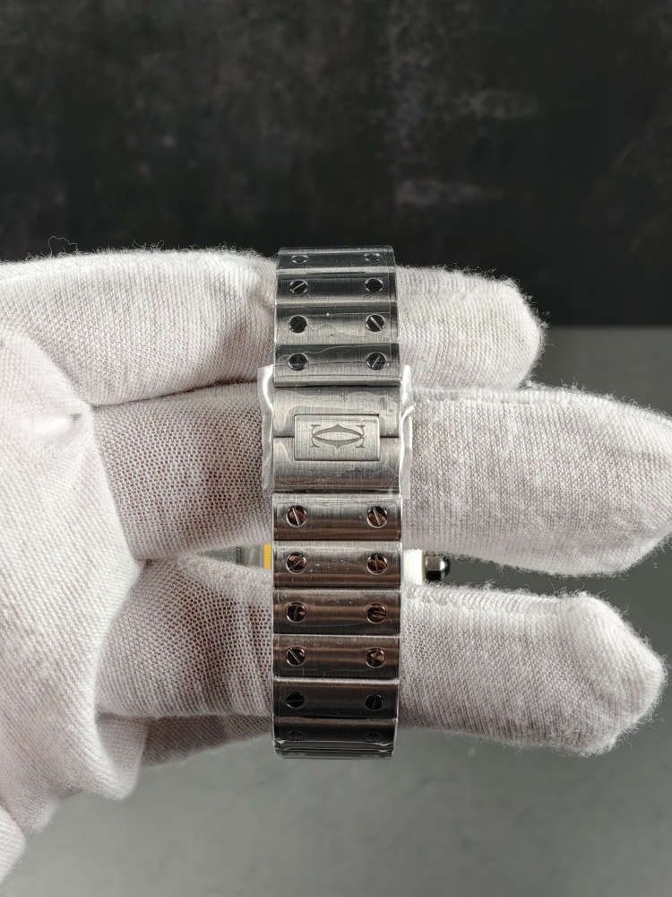 AF Santos de Cartier Medium Model White Dial | Stainless Steel | Swiss Automatic Movement | Extra Black Leather Strap