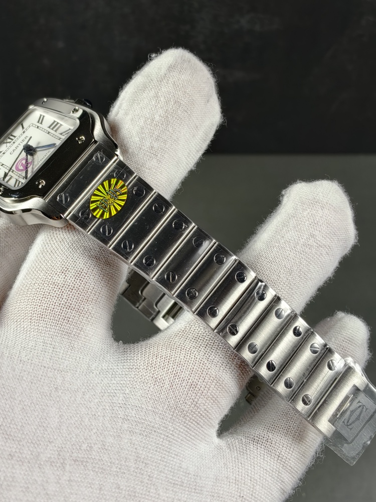 AF Santos de Cartier Medium Model White Dial | Stainless Steel | Swiss Automatic Movement | Extra Black Leather Strap