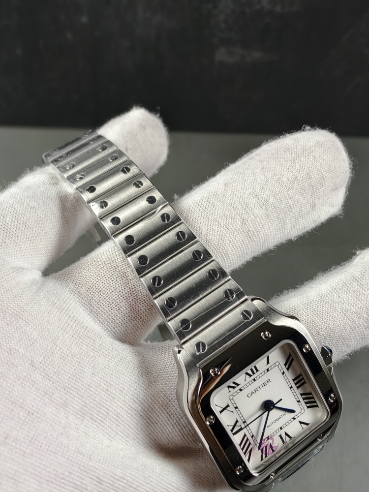 AF Santos de Cartier Medium Model White Dial | Stainless Steel | Swiss Automatic Movement | Extra Black Leather Strap