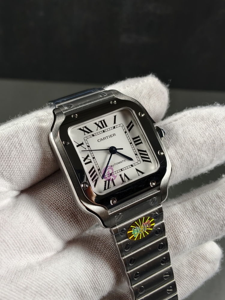 AF Santos de Cartier Medium Model White Dial | Stainless Steel | Swiss Automatic Movement | Extra Black Leather Strap
