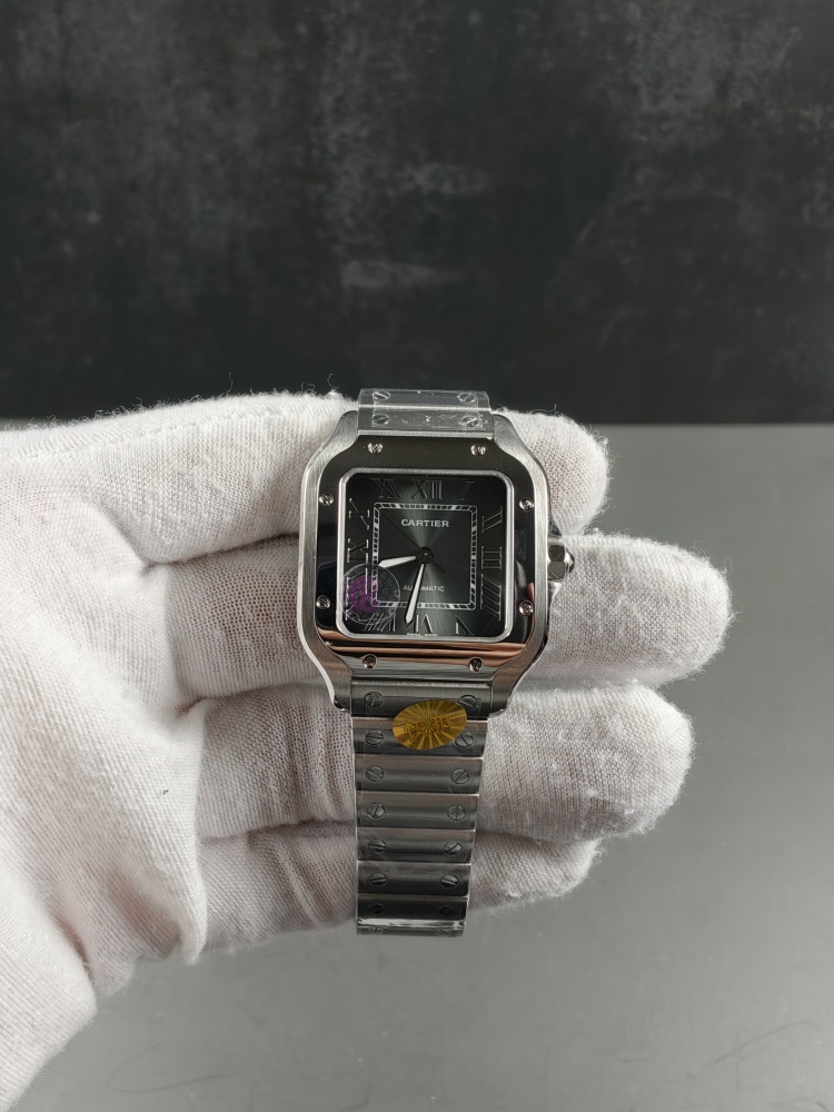 AF Santos de Cartier Small Model Black Dial | Stainless Steel | Quartz Movement | Extra Black Leather Strap