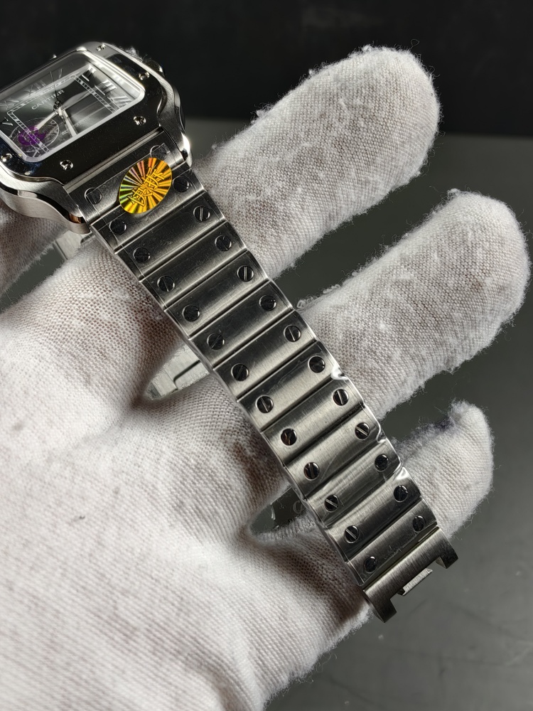 AF Santos de Cartier Small Model Black Dial | Stainless Steel | Quartz Movement | Extra Black Leather Strap