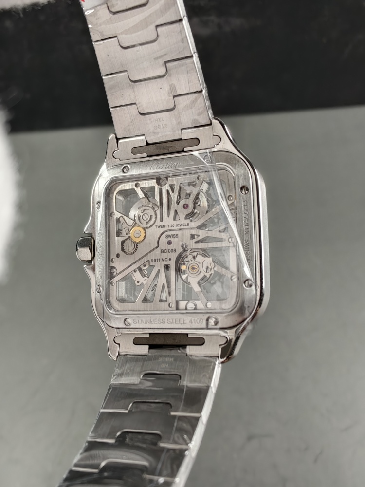 RICH Santos de Cartier Skeleton WHSA0028 Green | 39.8mm | 9611 MC Clone Manual-Wind Movement