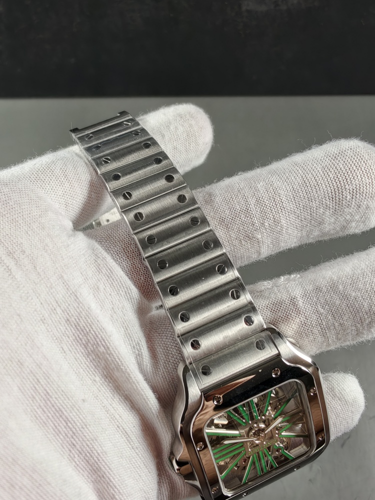 RICH Santos de Cartier Skeleton WHSA0028 Green | 39.8mm | 9611 MC Clone Manual-Wind Movement