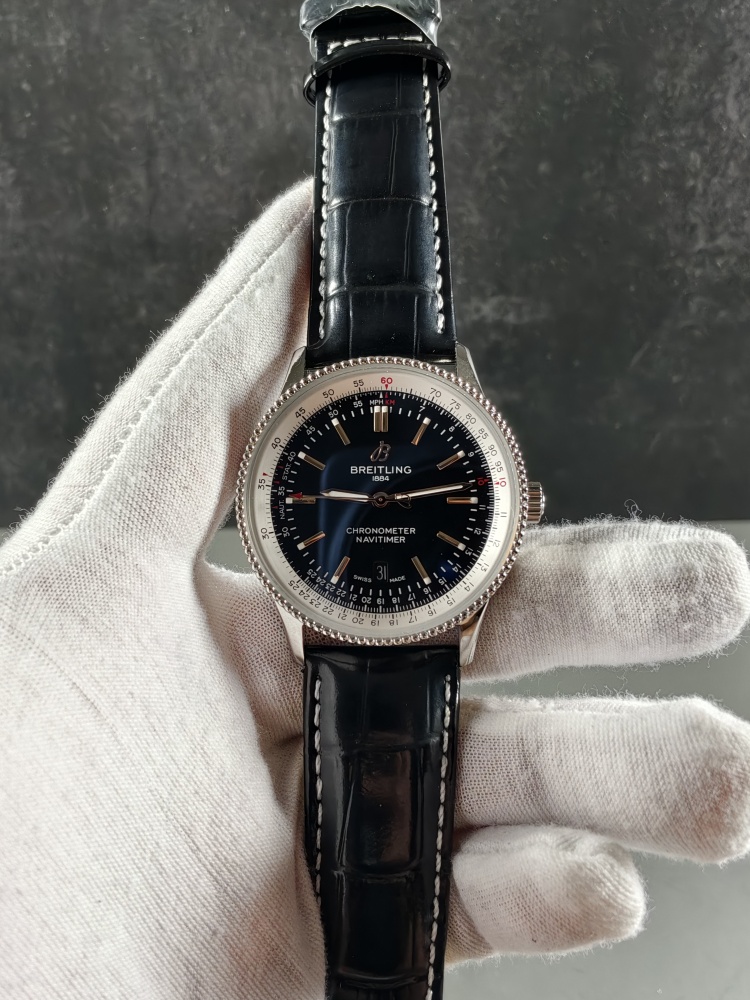 BLS Navitimer 1 Black Dial | 41mm | A2824 Automatic Movement | Black Leather Strap