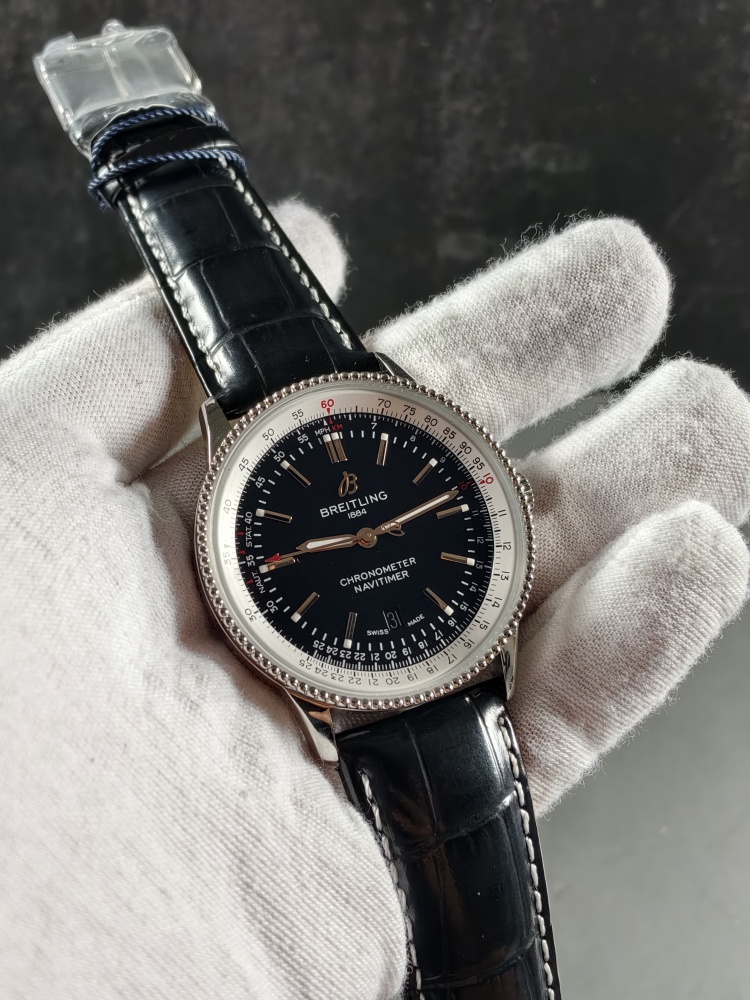 BLS Navitimer 1 Black Dial | 41mm | A2824 Automatic Movement | Black Leather Strap