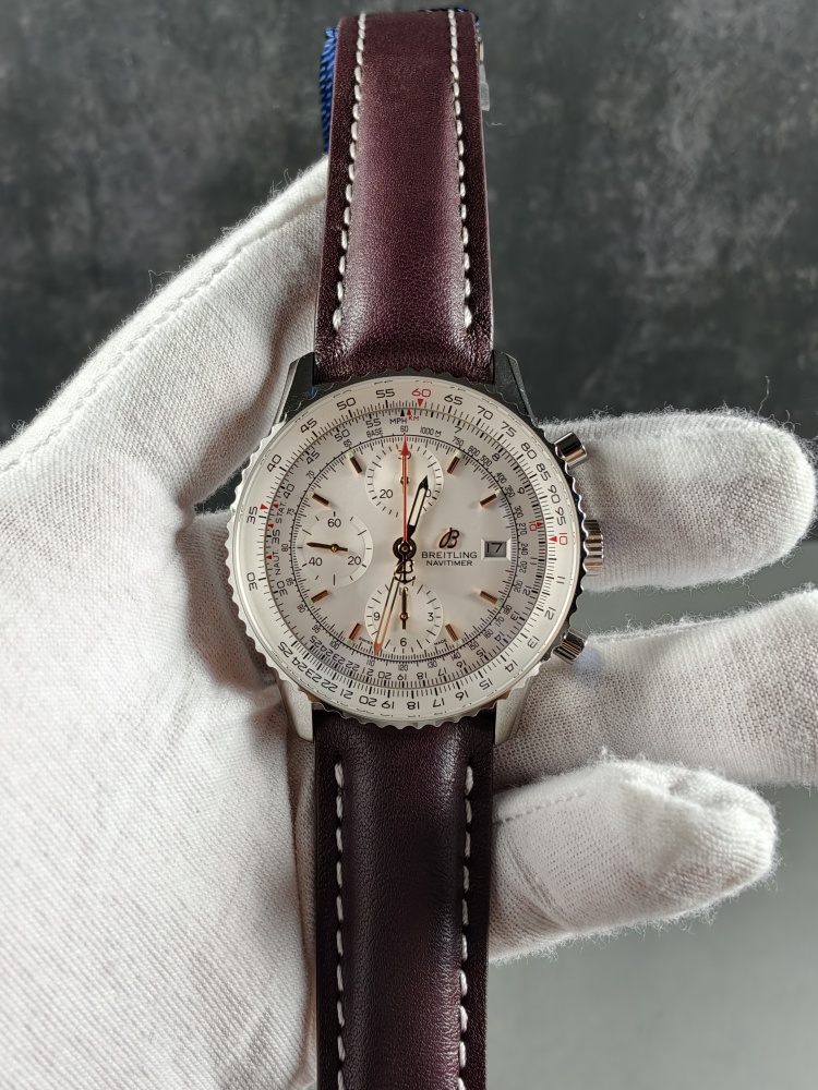 BLS Navitimer 1 Chronograph Silver Dial | 41mm | B01 Super Clone Automatic Chronograph Movement | Brown Leather Strap