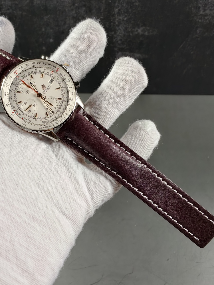 BLS Navitimer 1 Chronograph Silver Dial | 41mm | B01 Super Clone Automatic Chronograph Movement | Brown Leather Strap
