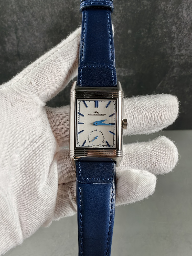 JJF Reverso Tribute Duoface Small Seconds White Dial | 47mm × 28.3mm | Super Clone Manual Winding Movement | Blue Leather Strap