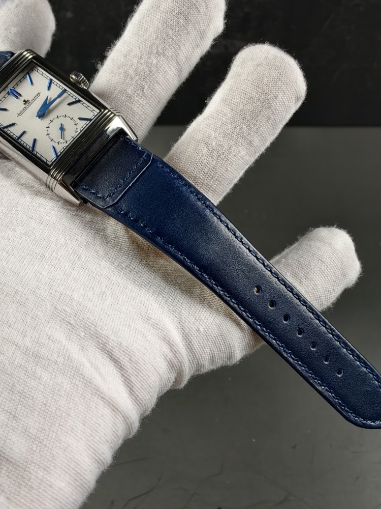 JJF Reverso Tribute Duoface Small Seconds White Dial | 47mm × 28.3mm | Super Clone Manual Winding Movement | Blue Leather Strap