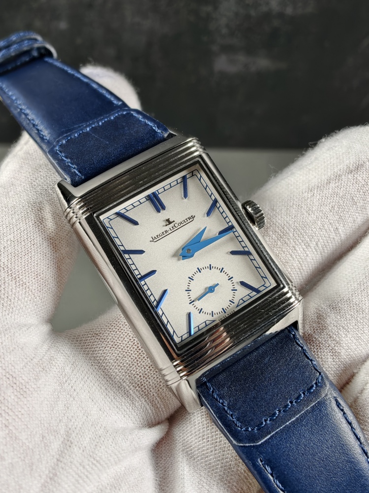 JJF Reverso Tribute Duoface Small Seconds White Dial | 47mm × 28.3mm | Super Clone Manual Winding Movement | Blue Leather Strap