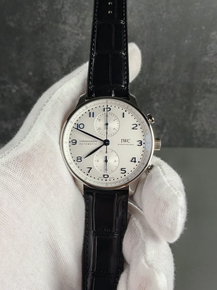 ZF Portugieser Chronograph Silver Dial | 41mm | Custom Slim Automatic Chronograph Movement (Cal. 69355 Style) | Black Leather Strap