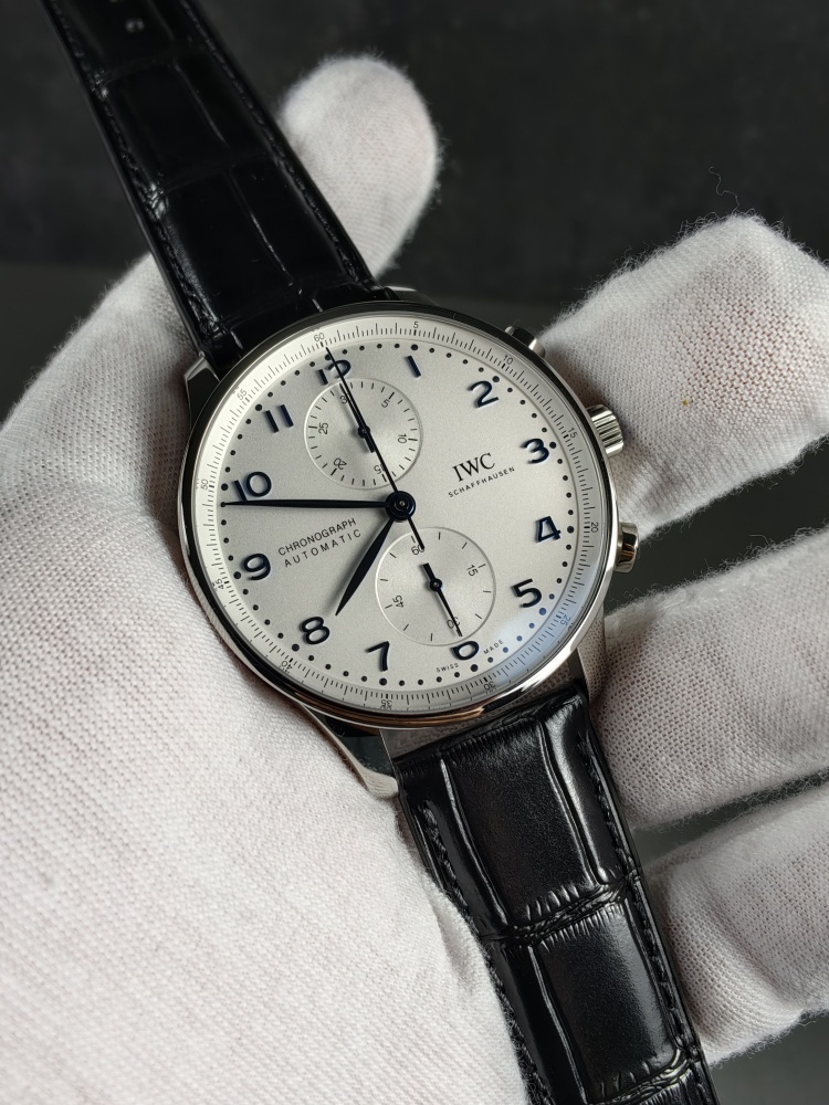 ZF Portugieser Chronograph Silver Dial | 41mm | Custom Slim Automatic Chronograph Movement (Cal. 69355 Style) | Black Leather Strap