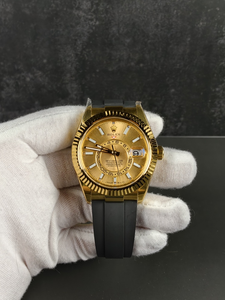 3B Weighted Sky-Dweller Yellow Gold Champagne Dial | 42mm | 186g | Super Clone 9002 Annual Calendar Movement | Oysterflex (E+F)