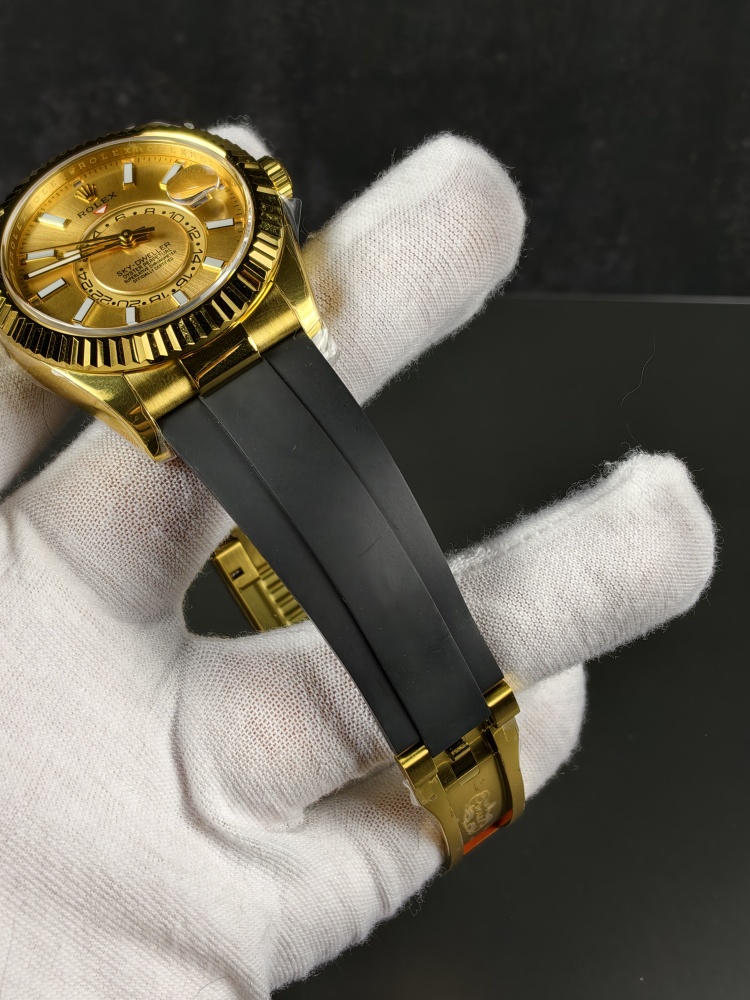 3B Weighted Sky-Dweller Yellow Gold Champagne Dial | 42mm | 186g | Super Clone 9002 Annual Calendar Movement | Oysterflex (E+F)