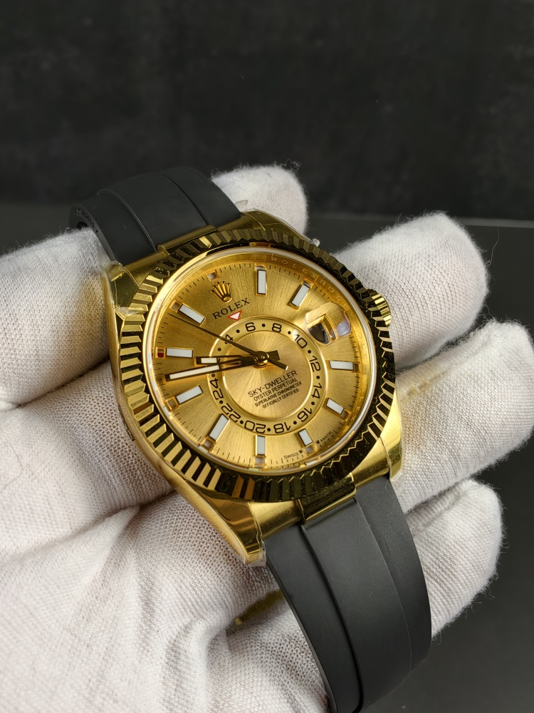 3B Weighted Sky-Dweller Yellow Gold Champagne Dial | 42mm | 186g | Super Clone 9002 Annual Calendar Movement | Oysterflex (E+F)