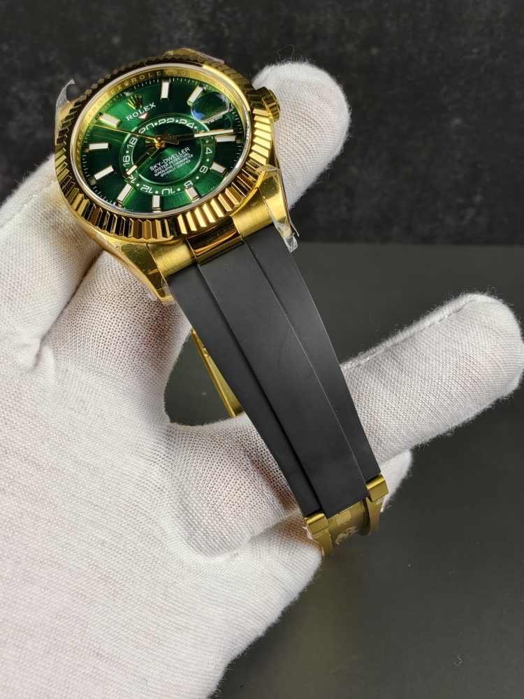 3B Weighted Sky-Dweller Yellow Gold Green Dial | 42mm | 186g | Super Clone 9002 Annual Calendar Movement | Oysterflex (E+F)