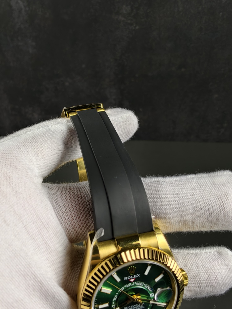 3B Weighted Sky-Dweller Yellow Gold Green Dial | 42mm | 186g | Super Clone 9002 Annual Calendar Movement | Oysterflex (E+F)