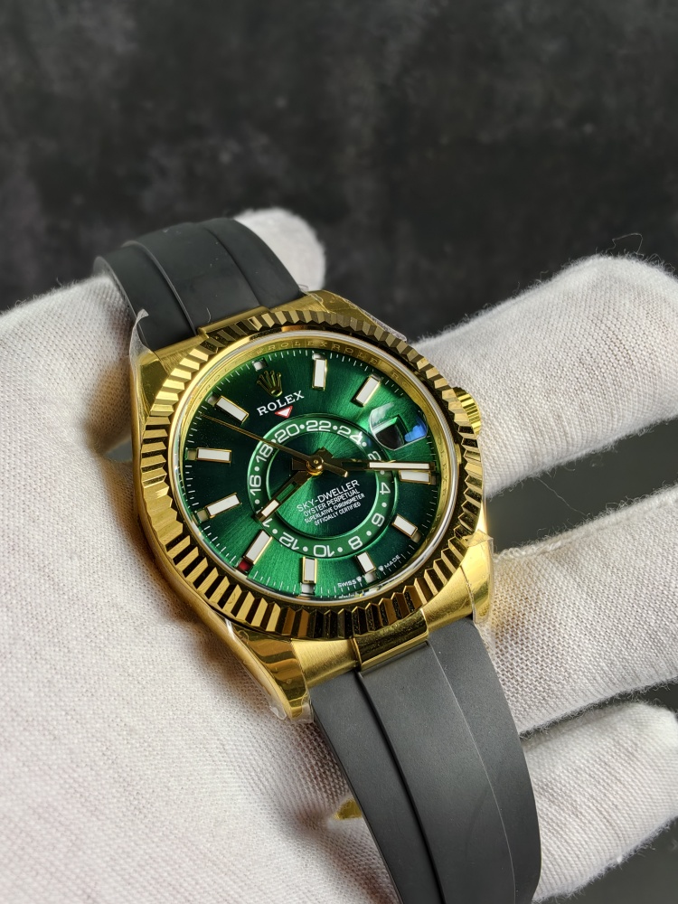 3B Weighted Sky-Dweller Yellow Gold Green Dial | 42mm | 186g | Super Clone 9002 Annual Calendar Movement | Oysterflex (E+F)