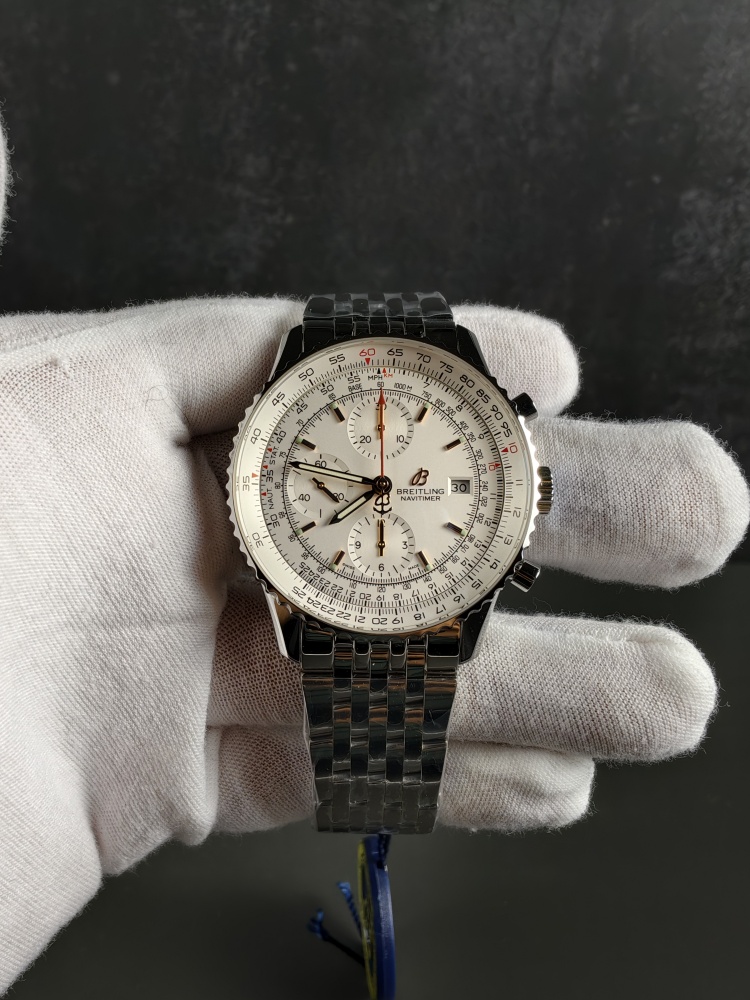 BLS Navitimer World GMT White Dial | 46mm | A7751 Automatic Chronograph GMT Movement | Stainless Steel Bracelet