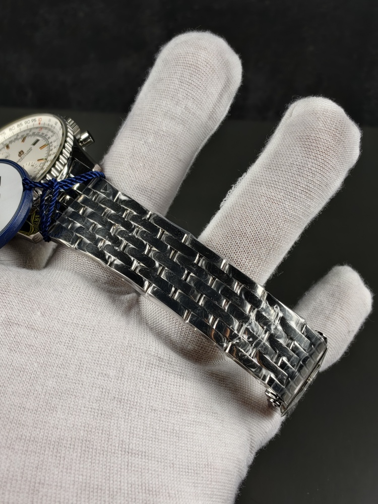 BLS Navitimer World GMT White Dial | 46mm | A7751 Automatic Chronograph GMT Movement | Stainless Steel Bracelet