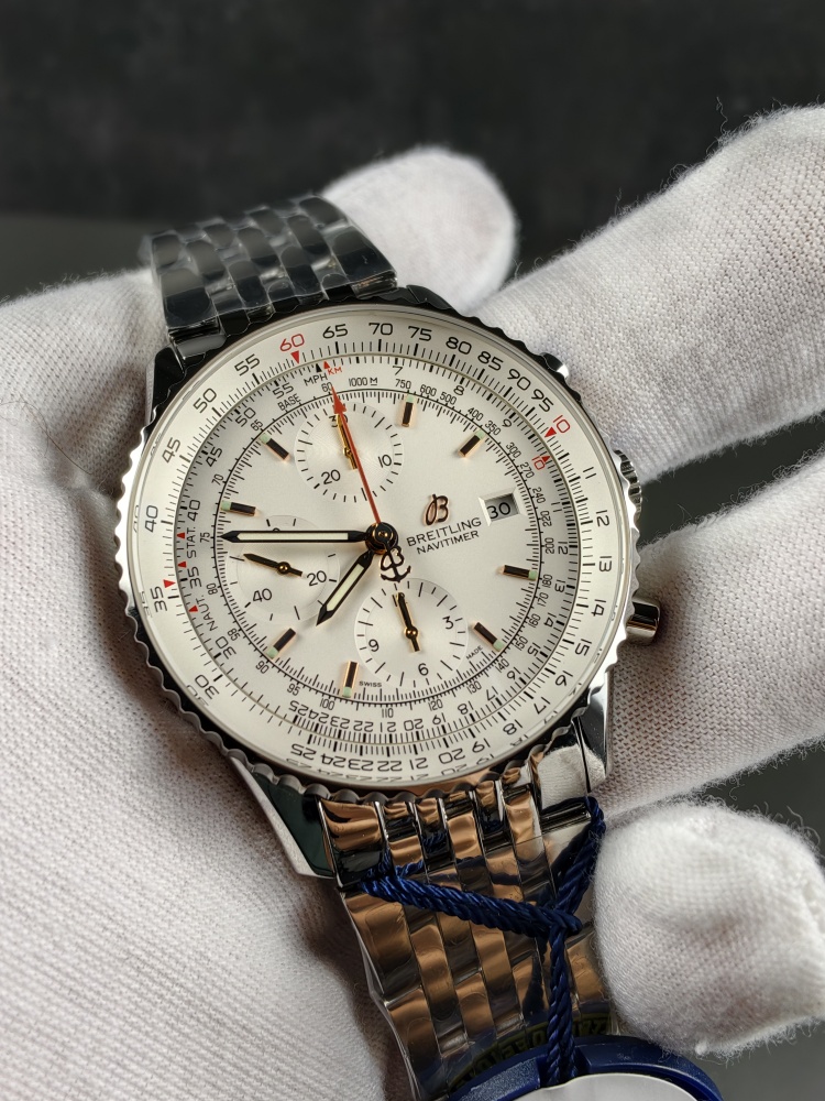 BLS Navitimer World GMT White Dial | 46mm | A7751 Automatic Chronograph GMT Movement | Stainless Steel Bracelet