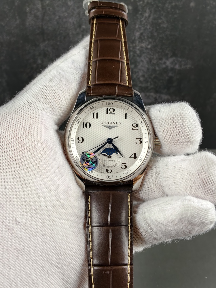 APSF Longines Master Collection Moonphase White Dial | 40mm | Decorated A2892 Automatic Moonphase Movement | Brown Leather Strap