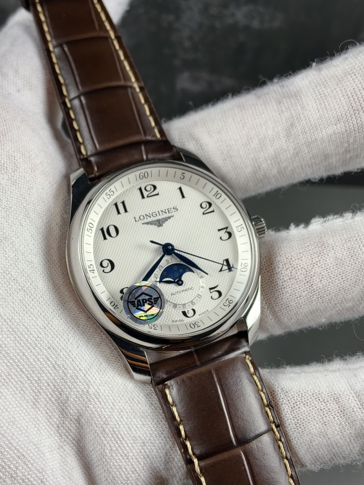 APSF Longines Master Collection Moonphase White Dial | 40mm | Decorated A2892 Automatic Moonphase Movement | Brown Leather Strap