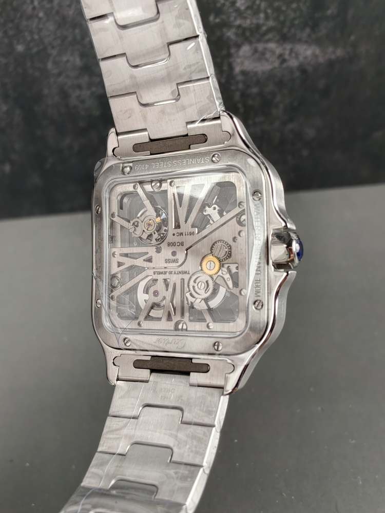 RICH Santos de Cartier Skeleton WHSA0026 Blue | 39.8mm | 9611 Skeleton Clone Manual-Wind Movement