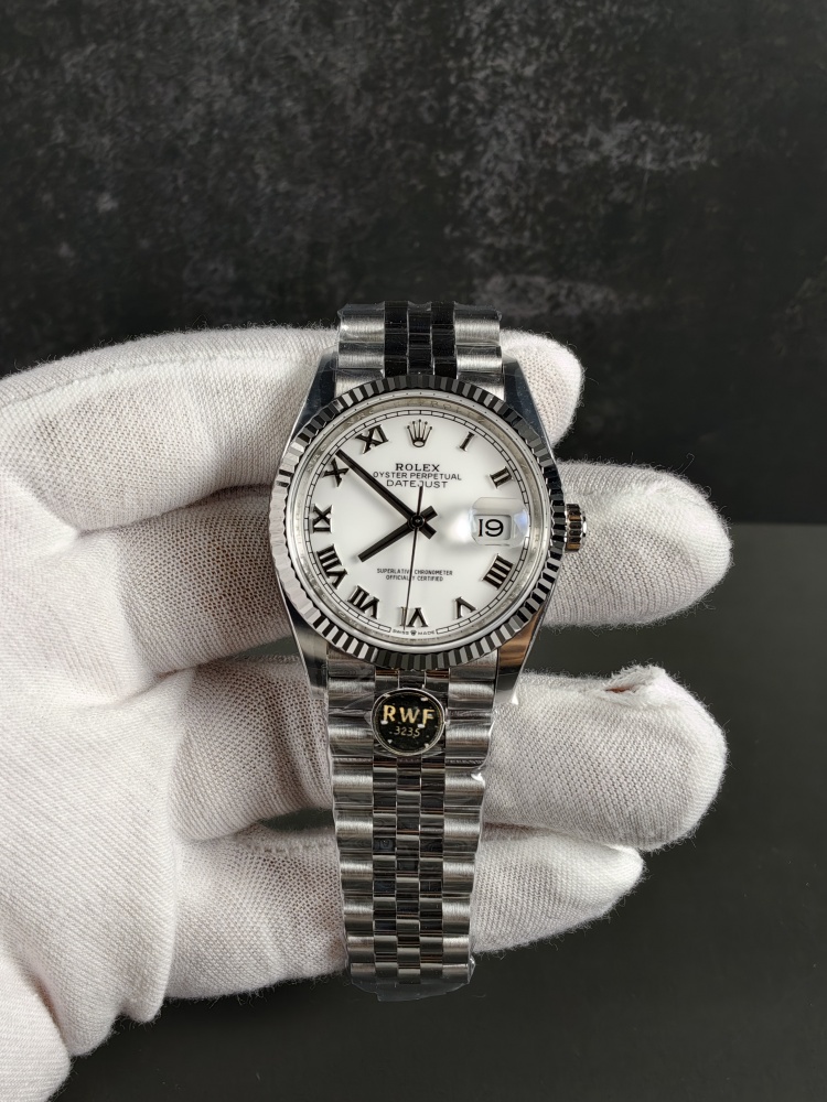 RW Free-Sprung Datejust White Roman Dial | 36mm | Free-Sprung JH3235 Super Clone Movement | Jubilee Bracelet | Fluted Bezel