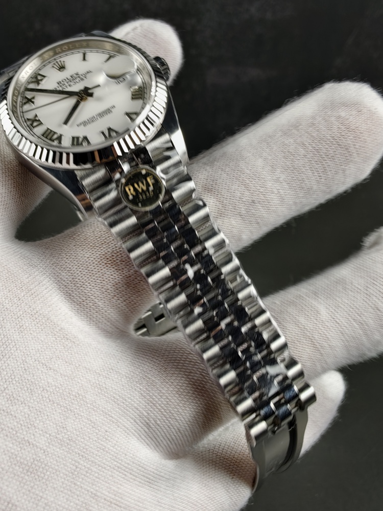 RW Free-Sprung Datejust White Roman Dial | 36mm | Free-Sprung JH3235 Super Clone Movement | Jubilee Bracelet | Fluted Bezel